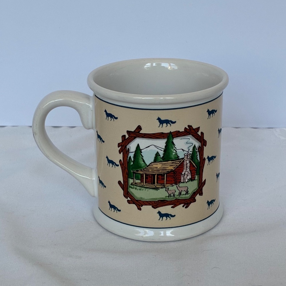 Vandor Mug Pelzman Designs 1984 Fox Cabin Rustic Lodge Japan Vtg Woodland Retro